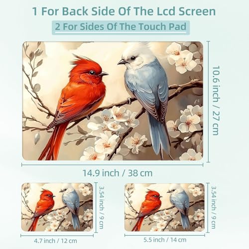 Universal Laptop Skin Decal, 3-Piece Vinyl Protector for 12 13 14 15.6" Notebook, Waterproof Anti-Scratch, Easy Trim & Bubble-Free Finish, Red and Blue Birds - color: Red and Blue Birds