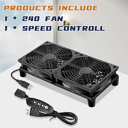 240mm Computer Pc Case 5V USB Powered Fan with Variable Speed Controller for Router WiFi Modem Cabinet Xbox DVR PlayStation Receiver Cooling - style: 2 x 120mm