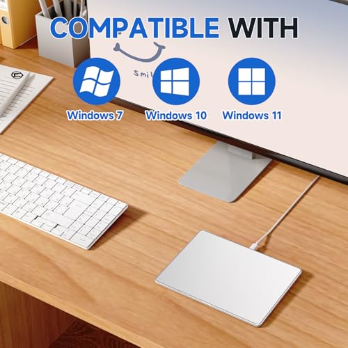 Wired Trackpad for Windows 10/11 – High-Precision Multi-Touch Portable Touchpad Mouse with Multi-Gesture, Ultra-Slim Aluminum Design, Compatibility for PC, Laptop, and Desktop Computers - color: White