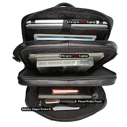 Top Cowhide Leather briefcase for men,17.3 Inch Messenger Bag Laptop Briefcase with YKK Metal Zippers Fit Business Trip - color: Black(updated Version)