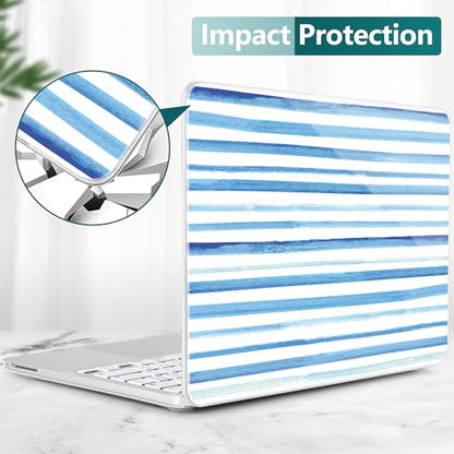 for MacBook Neo 13 Inch Case 2026 Release Model A3404, Blue Aesthetic Ultra-Slim Hard Shell with Keyboard Cover, 6-in-1 Laptop Accessories Bundle for Women Girls, Coastal Stripes - color: Coastal Stripes
