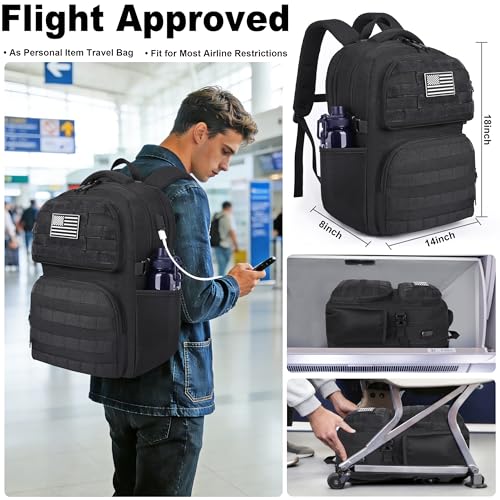 MOZETO 17 Inch Laptop Backpack, Large Tactical Inspired Travel Bag (Black) | USB Charger Port Computer Bag 18x14x8 Flight Approved Personal ltem Carry on Travel Backpack