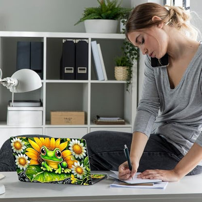 Laptop Skin Sticker Decal 12" 13" 13.3" 14" 15" 15.6",Waterproof Scratch Resistant Vinyl,Reusable Easy to Apply,for MacBook HP Dell Notebooks Netbooks Laptop,2 Wrist Pads,Cute Frog Floral - color: Cute Frog Floral