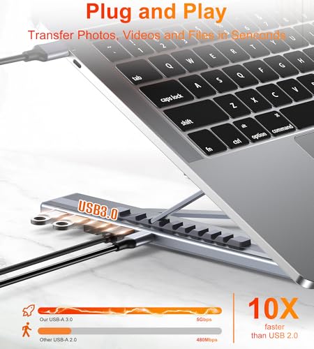 5-in-1 USB C Hub Adjustable Aluminum Laptop Stand | 4-Port USB A 3.0 with 5Gbps Data Transfer USB C Hub Docking Station [Charging Not Supported] for Mac Pro/Air/Dell/HP/Lenovo - style: M61 5 in 1