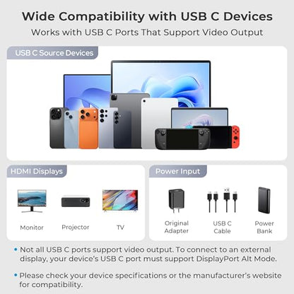 Basesailor USB C to HDMI Adapter,Type C to 4K HDMI with 100W PD Charger | USBC to HDMI Female Converter for Nintendo Switch,Steam Deck,iPhone 17 16 15,MacBook,iPad,Samsung S25 and Display Mode Device