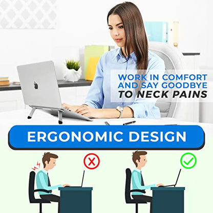 Portable Laptop Riser–Self-Adhesive Aluminum Foldable Laptop Stand | Laptop accessories for desk non skid non slid - color: Silver