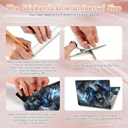 Laptop Skin Sticker Decal 12" 13" 13.3" 14" 15" 15.6",Waterproof Scratch Resistant Vinyl,Reusable Easy to Apply,for MacBook HP Dell Notebooks Netbooks Laptop,2 Wrist Pads,Black Blue Dragon - color: Black Blue Dragon