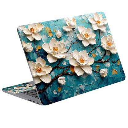 Universal Laptop Skin Sticker Decal with 2 Wrist Pad Skins, Waterproof Scratch Vinyl Cover for 11–15.6 Inch MacBook, HP, Dell, Lenovo, Cutable & Reusable,3D Textured Magnolia Art - color: 3D Textured Magnolia Art