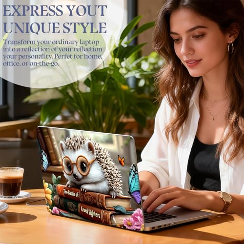 Universal Laptop Skin Sticker Decal,15.6 Inch Laptop Vinyl Cover for 13" 14" 15.6" Laptop,Scratch-Resistant Waterproof Protector Wrap,Reusable with Wrist Pads,Glasses Hedgehog Book - color: Glasses Hedgehog Book