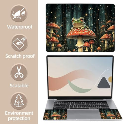 Universal Laptop Skin Sticker for 12/13/14/15.6 Inch Laptops, Reusable Vinyl Laptop Decal Cover, Waterproof Scratch Resistant Notebook Skin with 2 Wrist Pads,Frog Mushroom Forest - color: Frog Mushroom Forest