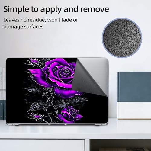 Aesthetic Laptop Skin Sticker, Purple Roses on Black Waterproof Vinyl Laptop Decal, Removable Bubble Free, Reusable Protective Cover for 13 14 15 15.6 Inch - color: Purple Roses on Black