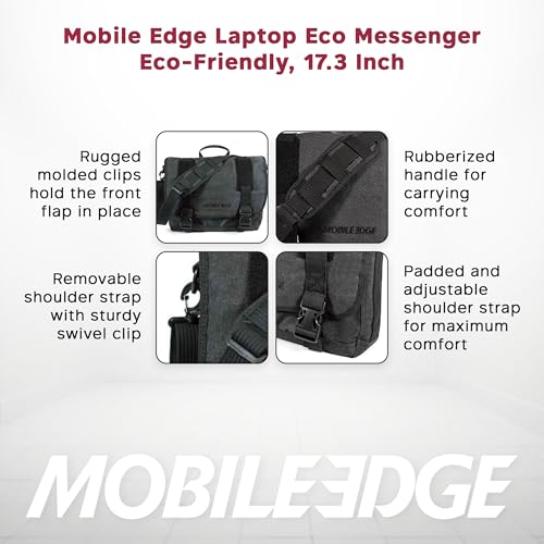 Mobile Edge Laptop Eco Messenger Eco-Friendly, 17.3 Inch Cotton Canvas, Charcoal for Men, Women, Business, MECME5, Ash - color: Ash