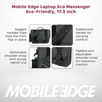 Mobile Edge Laptop Eco Messenger Eco-Friendly, 17.3 Inch Cotton Canvas, Charcoal for Men, Women, Business, MECME5, Ash - color: Ash