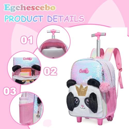 Kids Rolling Cats Backpack for Girls Plush Trolley Suitcases Luggage Travel with Wheels Bookbag Wheeled 17" 3PCS Roller Backpacks Set Toddler Back Pack School Bags for Elementary Pink - color: 5315-maomi-pink