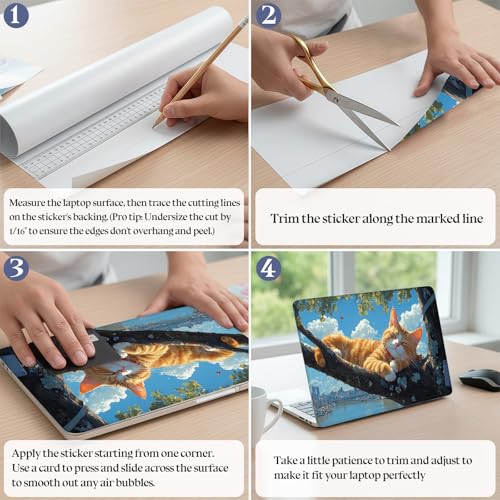Universal Laptop Skin Sticker Decal,15.6 Inch Laptop Vinyl Cover for 13" 14" 15.6" Laptop,Scratch-Resistant Waterproof Protector Wrap,Reusable with Wrist Pads,Riverview Napping Cat - color: Riverview Napping Cat