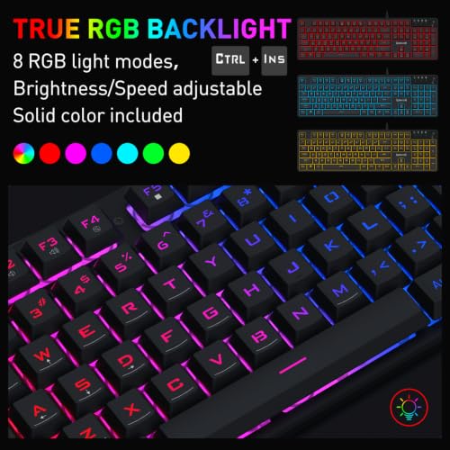 Redragon K521-E Gaming Keyboard with Knob, RGB 104 Keys Wired Keyboard | Mechanical Feeling Keyboard, 12 Multimedia Keys, Anti-Ghosting, Programmable Software, Compatible with PC, PS4/5, Xbox - color: Matte Black