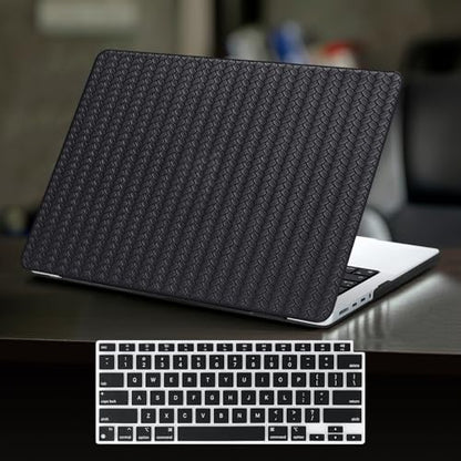 DTangLsm for MacBook Air 13 inch Case 2026 2025-2022 M5 A3449 M4 A3240 M3 A3113 M2 A2681, Woven Textured Leather Hard Shell Cover for MacBook Air 13.6 Case with Logo Cutout & Keyboard Cover, Black - color: #Woven Black
