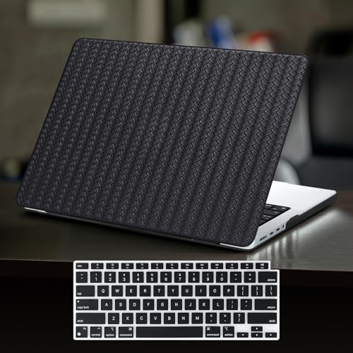 DTangLsm for MacBook Air 13 inch Case 2026 2025-2022 M5 A3449 M4 A3240 M3 A3113 M2 A2681, Woven Textured Leather Hard Shell Cover for MacBook Air 13.6 Case with Logo Cutout & Keyboard Cover, Black - color: #Woven Black