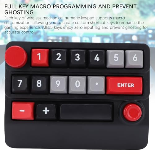 Asixxsix Number Pad, RGB 15 Keys Hot Swappable Wireless Numeric Keypad Macro Programmable Rechargeable Number Keypad with 3 Mode USB C 2.4G Bluetooth for Laptop Desktop Computer PC (Black Red) - color: Black Red