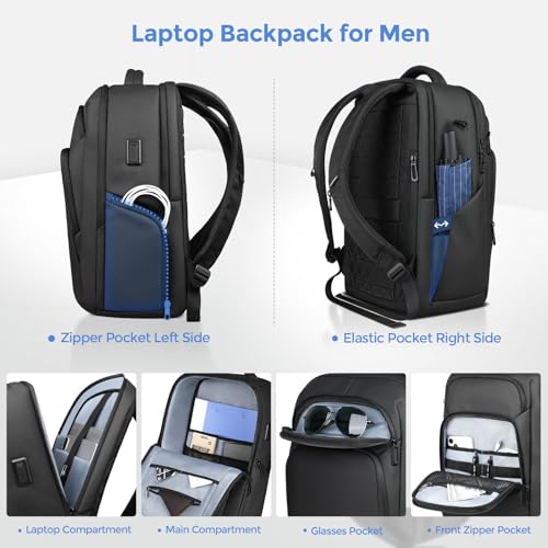 17.3 Inch Laptop Backpack for Men Women, 30L Travel Backpack | Carry-On Flight Approved,Work Computer Backpack with USB A&C Port,Business Laptop Bag,WaterResistant Anti-Theft Daypack - color: Black