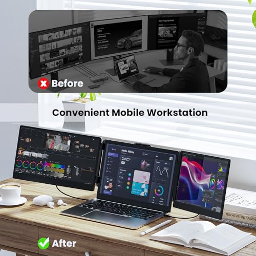 SMISEACOW Laptop Screen Extender Kwumsy S2 Triple Monitor Extender Ultra Slim 14" 1080P FHD IPS Portable Monitor for Laptop with Stand Compatible with Mac Windows Linux PS4/5
