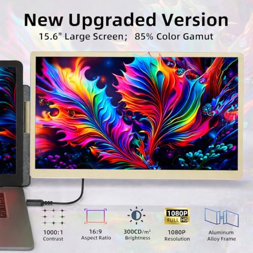 ROYY Laptop Screen Extender Double Monitor - 15.6" Detachable Portable Computer Monitor, FHD 1080P IPS 235 Degrees Rotation Extra Screen Compatible with Mac Wins Dex Chrome Fits 13-17" Laptop - size: 15.6" Screen Extenders