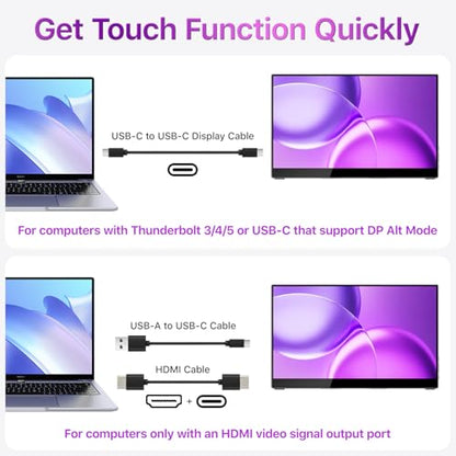 cocopar Portable Monitor Touchscreen 15.6 Inch 1080P FHD 90% sRGB Travel Monitor with Speaker HDMI USB-C Second Screen for Laptop MacBook Surface PC Xbox PS4/5, VESA Mountable, with Touchscreen - size: 15.6 Inch