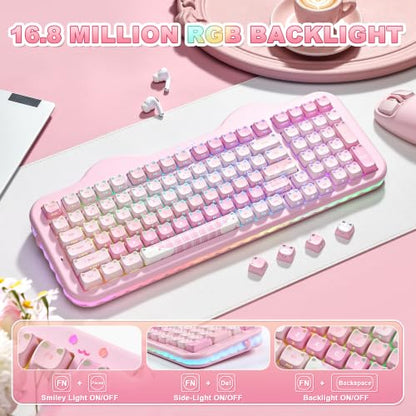 YUNZII C98 Cute Wireless Mechanical Keyboard(Pink Mao, Milk Switch) | Cake Keyboard,99 Keys with Number Pad, MAO Keycaps, BT5.0/2.4G/USB-C,Hot Swap, Gasket Mount, Custom RGB Backlight for Win/Mac - color: Pink MAO, size: Milk V2 Linear Switch