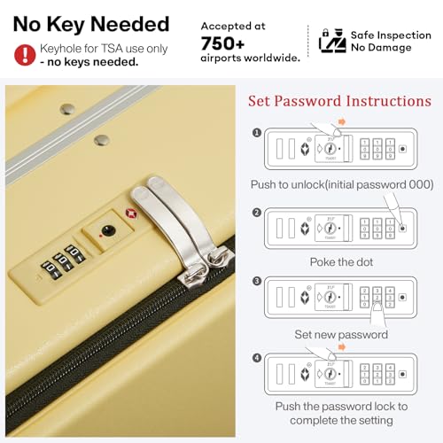 mixi 17x14x9 Carry On Luggage Underseat PC Hard Shell Suitcase Top Opening Aluminum Frame Travel Suitcases with Wheels, Lark Yellow - color: Lark Yellow, size: 17x14x9 Inch
