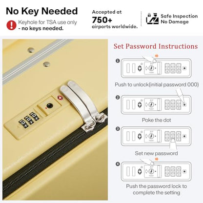 mixi 20 Inch Carry On Luggage 22x14x9 Airline Approved PC Hard Shell Suitcase Top Opening Aluminum Frame Travel Suitcases with Wheels, Lark Yellow - color: Lark Yellow, size: 20 inch