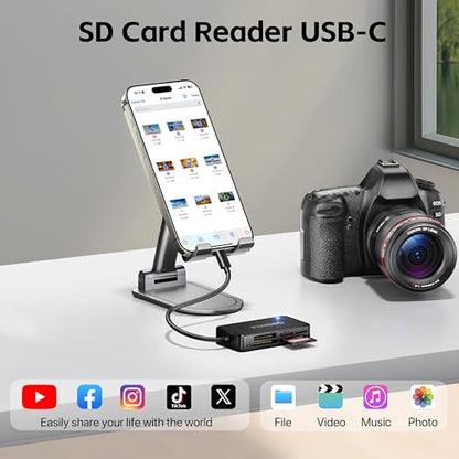 SD Card Reader, CF Card Reader USB C, Memory Stick Pro Duo Reader | Memory Card reader USB for SD MicroSD Compact Flash MS M2 for PC Camera Laptop iPhone 17 17e Air 16 Pro Max Mac Galaxy S26