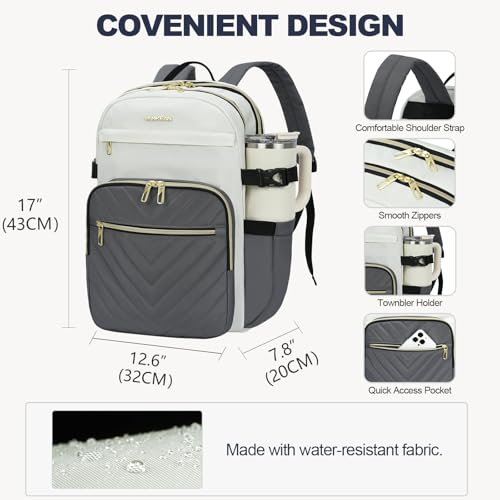 VANKEAN Laptop Backpack for Women (Beige-Grey, 18 Inch) - color: Beige-grey, size: 17.3 Inch