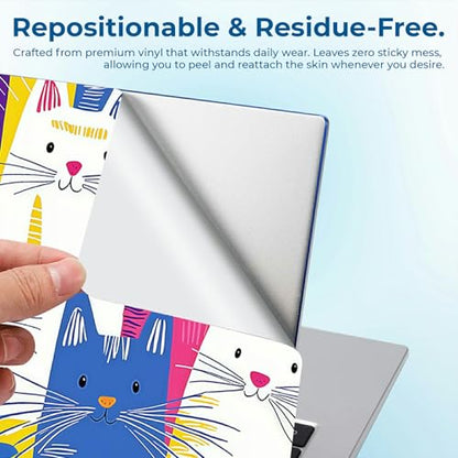 Reusable Universal Laptop Skin Sticker, Cut to Fit for 11.6–15.6 Inch Laptops, Waterproof Protective Film, No-Residue - Colorful Cat Crowd - color: Colorful Cat Crowd