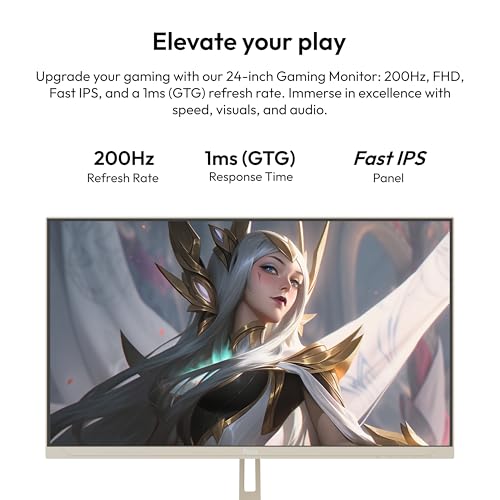 Pixio PX248 Wave Beige 24 inch 200Hz Refresh Rate FHD 1080p Resolution Fast IPS Panel 1ms GTG Response Time Built-in Speakers Gaming Monitor with Adaptive Sync - color: Beige