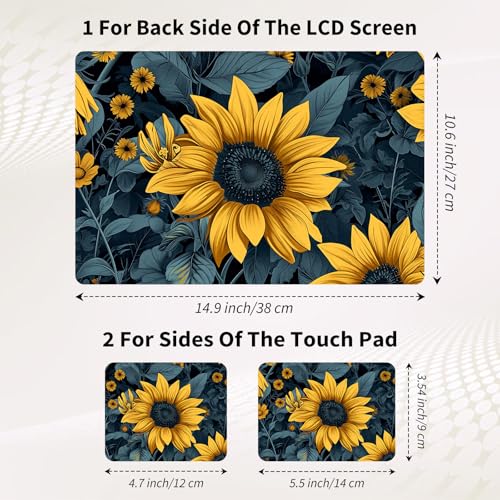 Laptop Skin Sticker 3-Piece Set,Sunflower Yellow Flowers | Trim-to-fit 3-piece vinyl set with one 15 x 10.6 in lid skin and two palm-rest decals for many 12-15.6 in laptops - color: Sunflower Yellow Flowers