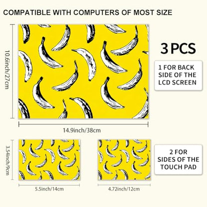 3Pcs Banana Laptop Skin Sticker Cartoon Universal Removable Vinyl Stickers Fits for 12.1 13 14 15.6 16 Inch Waterproof Notebook Decal Cover Gift - style: banana