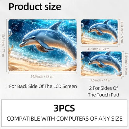Golden Dolphin Beach Universal Laptop Skin Sticker 3PCS, Protective Decal Trim-to-Fit 11.6" 13.3" 14" 15.6" Laptop Vinyl Cover, Removable Anti-Scratch Computer Decal Protector - color: Golden Dolphin Beach