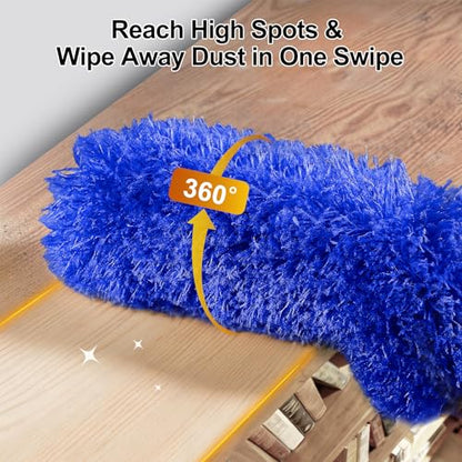 Tiumso Ceiling Fan Cleaner Dusters for Cleaning 6-in-1 Kit, Cobweb Duster with Extension Pole, 100 Inches High Ceiling Fan Blade Cleaners with 5 Reuseable Dusting Heads for Windows and Blinds- Blue - color: Light Blue