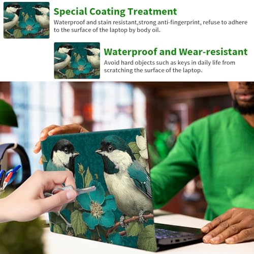 Laptop Skin Sticker Decal, Universal Protective Cover Fit 12 13 14 15.6 Inch Notebook, Reusable Water-Resistant Vinyl Decal w/ 2 Wrist Pads for Business Travel Office, Green Hummingbird Flower - color: Green Hummingbird Flower