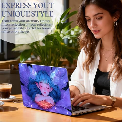 Universal Laptop Skin Sticker Decal,15.6 Inch Laptop Vinyl Cover for 13" 14" 15.6" Laptop,Scratch-Resistant Waterproof Protector Wrap,Reusable with Wrist Pads,Blue Hair Flower Fairy - color: Blue Hair Flower Fairy