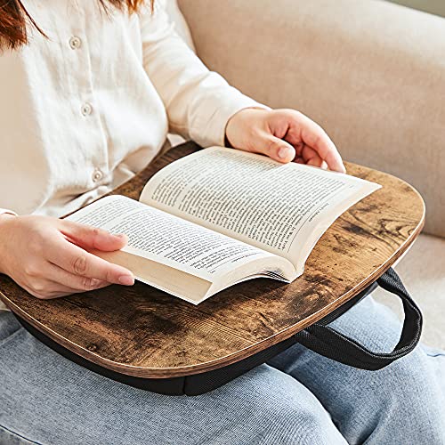 SONGMICS Lap Desk, Bed Tray, Laptop Table with Handle, Cushion, 12.6 x 15.7 x 3.1 Inches, Rustic Brown ULLD109B01