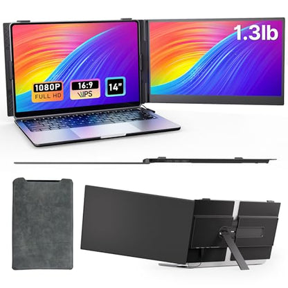 Laptop Screen Extender - Ultra-Thin 1.3lbs 14" FHD IPS Dual Portable Monitor Extension for Laptop, Attachment Plug & Play for 13-17" Laptops, Second Extra Travel Display for Windows/Mac/Android - size: 14"