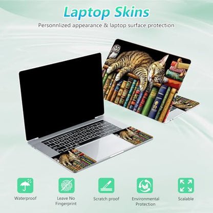 Laptop Skin Sticker Decal 12"-15.6" Universal Laptop/Notebook/Netbook Vinyl - Waterproof Scratch Resistant,Fits HP Dell Lenovo MacBook,2 Free Wrist Pads,Easy Apply & Remove,Cat Bookshelf - color: Cat Bookshelf