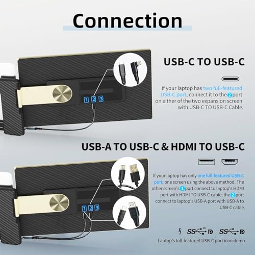 ROYY Laptop Screen Extender Double Monitor - 15.6" Detachable Portable Computer Monitor, FHD 1080P IPS 235 Degrees Rotation Extra Screen Compatible with Mac Wins Dex Chrome Fits 13-17" Laptop - size: 15.6" Screen Extenders
