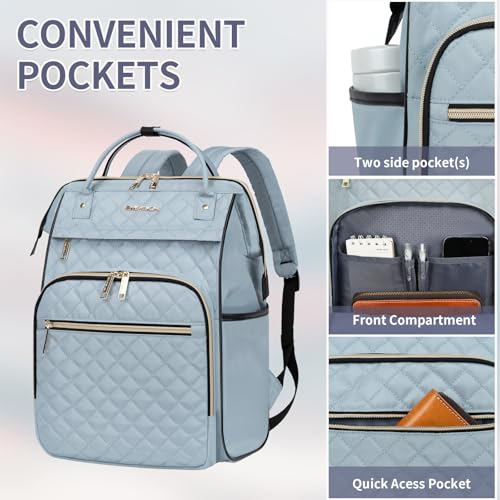 EMPSIGN 17 Inch Laptop Backpack for Women, Work Business Travel Computer College Bags, Large Capacity Water-repellent Quilted Casual Daypack, Light Blue | Computer Bag, Work Business Travel College, Large Capacity, Water-repellent, Quilted Casual Daypack