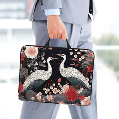 14 Inch Laptop Sleeve Case Waterproof Lightweight Laptop Case Bag Flying Birds Crane Heron Travel Laptop Bag With Handle Briefcase Messenger Bag For Women Men
