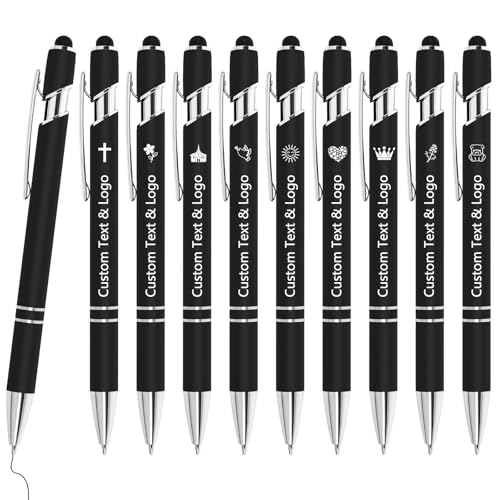 WYPAS Bulk Custom Pens - Personalized with Name, Engraved Text/Logo - Stylus Tip, Black Ink - Options for Corporate Gatherings, Events & Business Gifts (Black) - color: Black