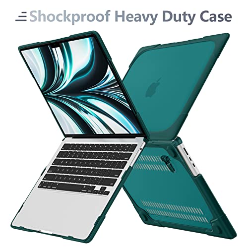 Batianda Foldable Stand Heavy Duty Case for MacBook Air 13.6 inch, Teal | Fits M5 M4 M3 M2 Chip 2026-2022 Model, Ergonomic Stand Holds 22 lbs, Shockproof Bumper, with Keyboard Cover Screen Protector - color: Cyan
