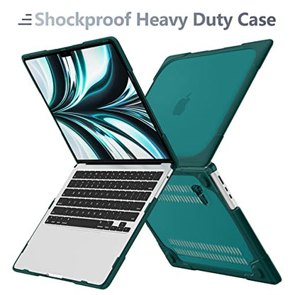 Batianda Foldable Stand Heavy Duty Case for MacBook Air 13.6 inch, Teal | Fits M5 M4 M3 M2 Chip 2026-2022 Model, Ergonomic Stand Holds 22 lbs, Shockproof Bumper, with Keyboard Cover Screen Protector - color: Cyan