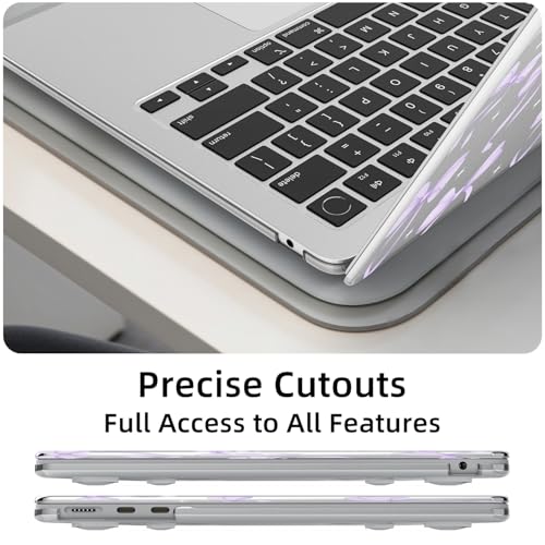 for MacBook Air 13.6 Inch Case M5/M4/M3/M2 2026-2022 Release A3449 A3240 A3113 A2681 Purple Bow Design Crystal Clear Girly Case Laptop Protective Hard Shell Cover - color: Bow/Purple